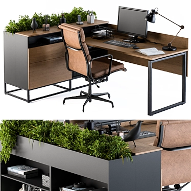 Modern L-shaped Office Desk Set 3D model image 1 
