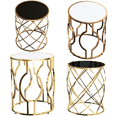 Fara Wide Gold Mirrored Table Set | Elegant & Luxurious 3D model image 1 