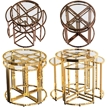 Elegant Ella Clear Glass & Gold Chrome Nest Tables 3D model image 1 