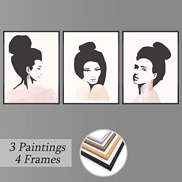 Modern Art Trio: Set of Wall Paintings 3D model image 1 