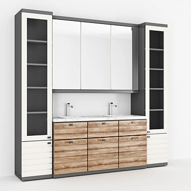 Modern Double Sink Bathroom Cabinet 3D model image 1 