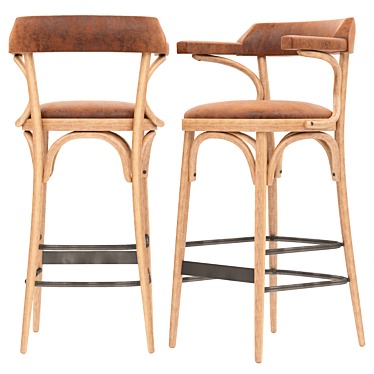 Rustic Wooden Barstool 3D model image 1 