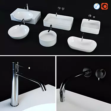 6-Faucet Wash Basin 3D model image 1 