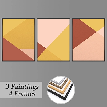 Versatile Set of 3 Wall Paintings 3D model image 1 