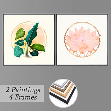 Gallery Chic Set: 2 Wall Paintings & Frames 3D model image 1 