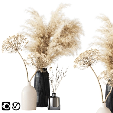 Elegant Dry Bouquet: Ceramic, Metal, Wood Vase 3D model image 1 