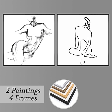 Modern Art Set: 2 Paintings, 4 Frames 3D model image 1 