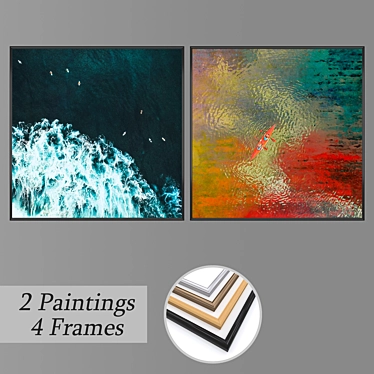 Modern Wall Art Set No. 1048 - 2 Paintings & 4 Frame Options 3D model image 1 