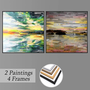 Artful Set: 2 Paintings with 4 Frames 3D model image 1 