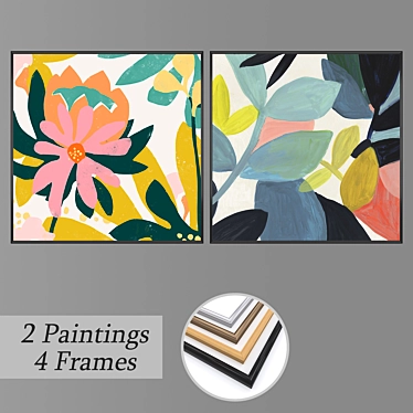 Versatile Wall Art Set with 2 Paintings & 4 Frame Options 3D model image 1 