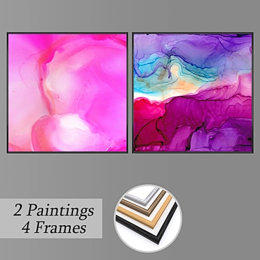 Gallery Collection: 2 Paintings with 4 Frame Options 3D model image 1 