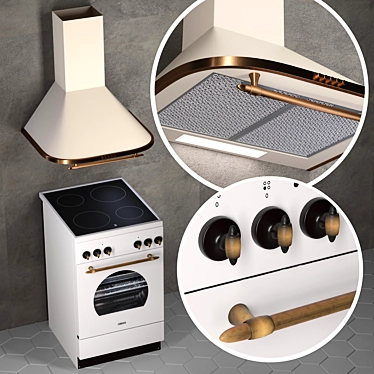 Zanussi Cooker Hood: Elegant Ivory & Bronze 3D model image 1 