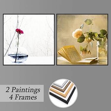 Artful Wall Set: 2 Paintings & 4 Frames 3D model image 1 