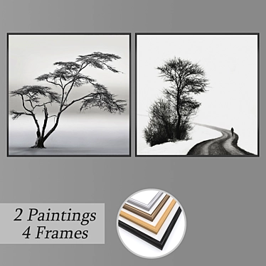 Artful Ensemble: Dual Paintings & Versatile Frames 3D model image 1 