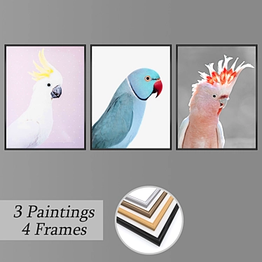 Modern Wall Art Set with 3 Paintings 3D model image 1 