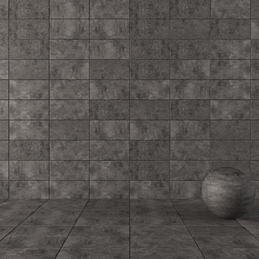 ARES BLACK: Concrete Wall Tiles Set 2 3D model image 1 