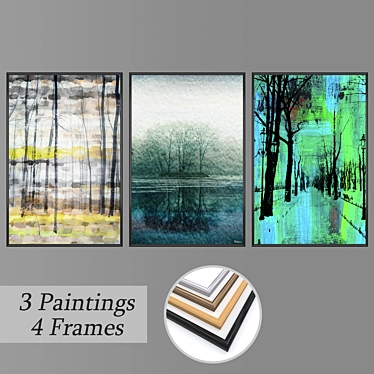 Artful Trio: Set of 3 Wall Paintings 3D model image 1 