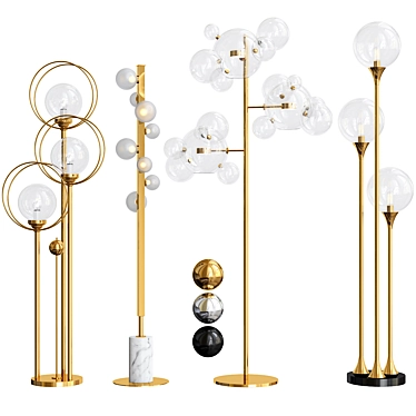 Modern Brass LED Floor Lamp Set 3D model image 1 