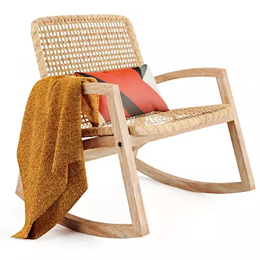 Vintage Thana Rocking Chair - Eucalyptus Wood & Rope 3D model image 1 