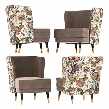 Floral Print Deco Armchair 3D model image 1 