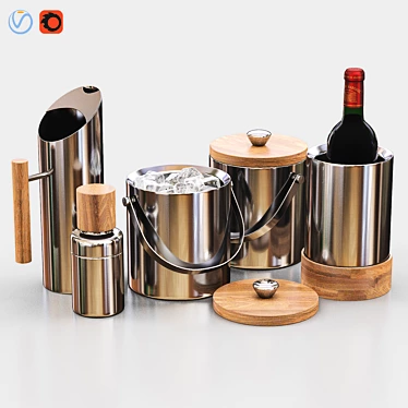 Elegant Nickel & Wood Barware 3D model image 1 