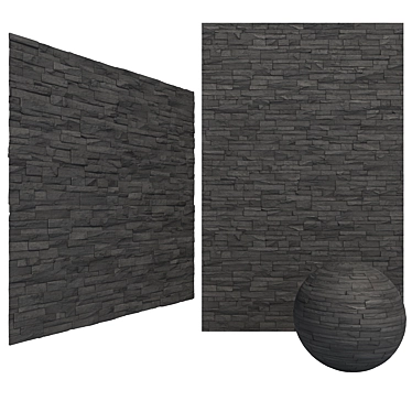 Black Stone Mosaic Wall Tile 3D model image 1 