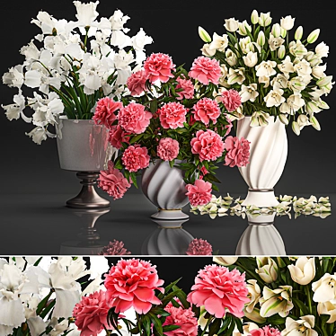 White Flower Bouquet in Glass Vase 3D model image 1 