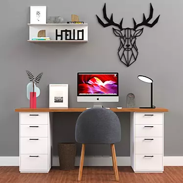 Minimalist Office Set with Desk, Chair, and iMac 3D model image 1 