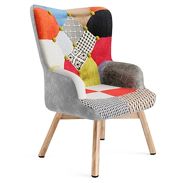 Colorful Patchwork Velvet Armchair 3D model image 1 