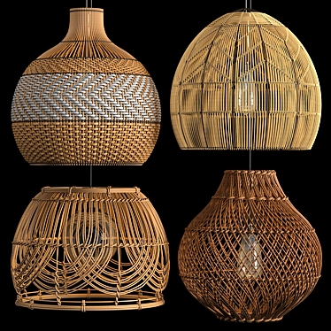 Four Rattan Pendant Lights:
"Quartet of Rustic Charm 3D model image 1 