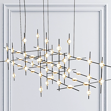 Illuminati Molecular Chandelier: Black & Gold Elegance 3D model image 1 