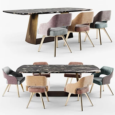 Modern Adria Velvet Chair with Teseo Marble Table 3D model image 1 