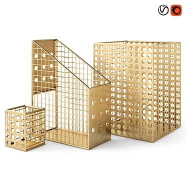 Sleek Steel Desk Set: Perforated Metal Accessories 3D model image 1 