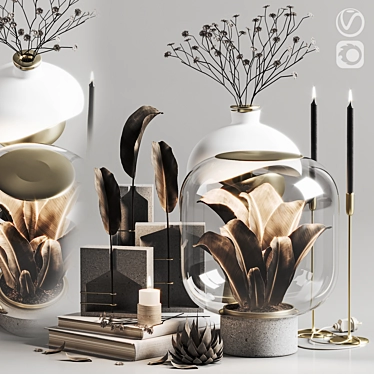 Modern Decor Set: Vase, Lamp, Books, Plants 3D model image 1 