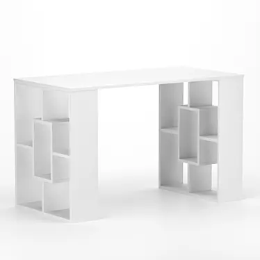 Minimalist Writing Desk with Functional Shelving 3D model image 1 