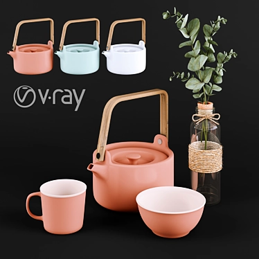 Natural Terra Teaset: Ceramic Teapot with Bamboo Handle | 80cl Capacity 3D model image 1 