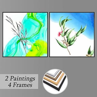 Artistic Wall Painting Set with Multiple Frames 3D model image 1 