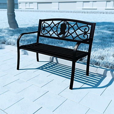 Elegant Carved Park Bench 3D model image 1 