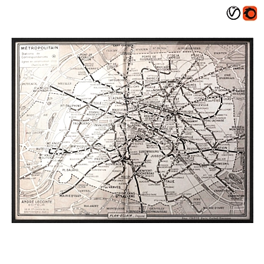 Vintage Guilmin's Paris Metro Map - Classic Restoration Piece 3D model image 1 