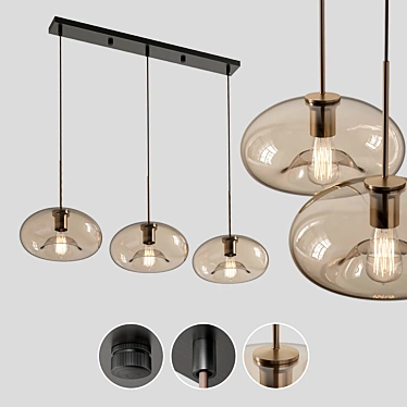 Vilmo Trio G: Designer Amber 3-Light Chandelier 3D model image 1 