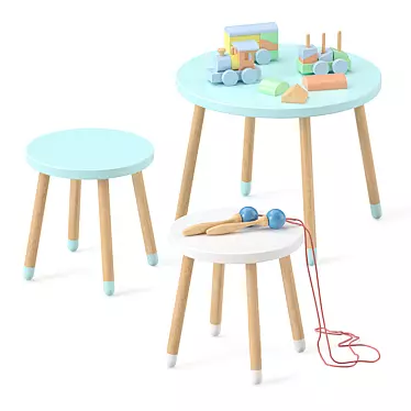 Playtime Pals: Children's Table & Toys 3D model image 1 