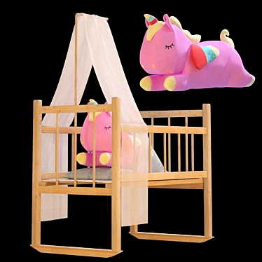 Pink Unicorn Plush Toy Bed 3D model image 1 