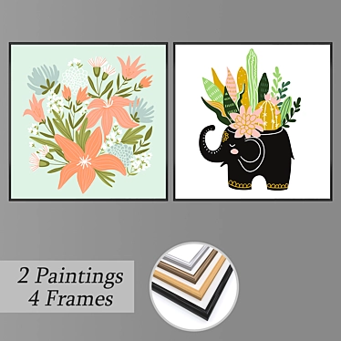 Artful Ensembles: Two Paintings, Four Frame Options 3D model image 1 