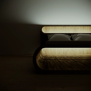 Illuminated Wooden Bed | 2000x1800mm 3D model image 1 