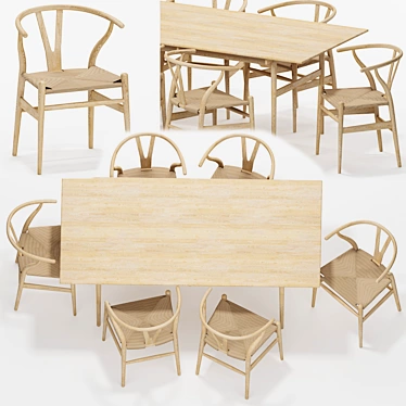 Wishbone Table Chair Set 3D model image 1 