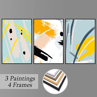 Artistic Wall Decor Set with 3 Paintings & 4 Frame Options 3D model image 1 