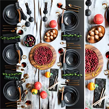 Elegant Tableware Set: Plates, Cutlery & Olives 3D model image 1 