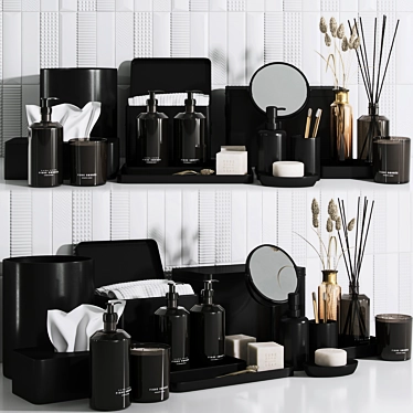 Black Resin Bathroom Set: Soap Dispenser, Tumbler, Paper Basket, and more! 3D model image 1 