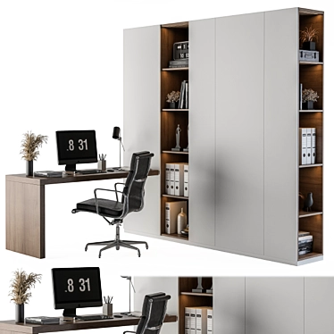 Sleek Workspace Set with Bookcase 3D model image 1 