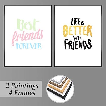 Artistic Set: 2 Paintings & 4 Frame Options 3D model image 1 